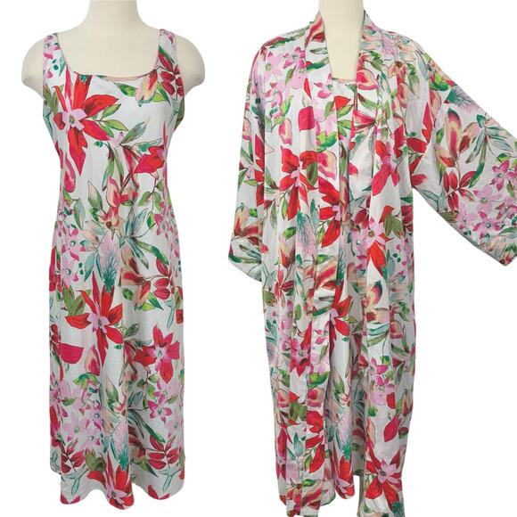 Natori Robe and Nightgown 2 Piece Sleepwear Loungewear Floral Print L/XL - Picture 1 of 14